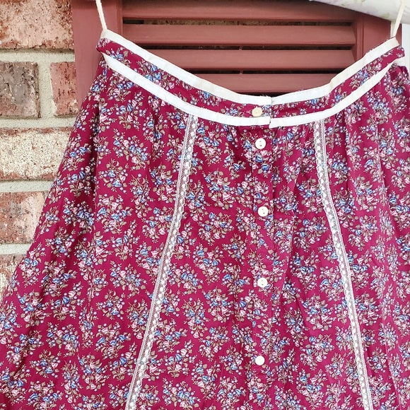 💖Beautiful💖Jessica's Gunnies Gunne Sax Burgundy Calico Lace Prairie Skirt🌟 - Picture 10 of 15